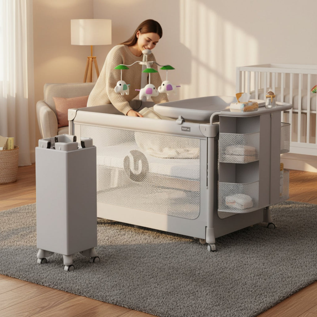 Multifunctional Baby Crib Adjustable Height Rolling Baby Bassinet for Newborns
