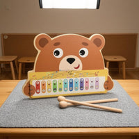 12-Key Wooden Xylophone Printed Music Stave Creature-Print Keyboard Numbered