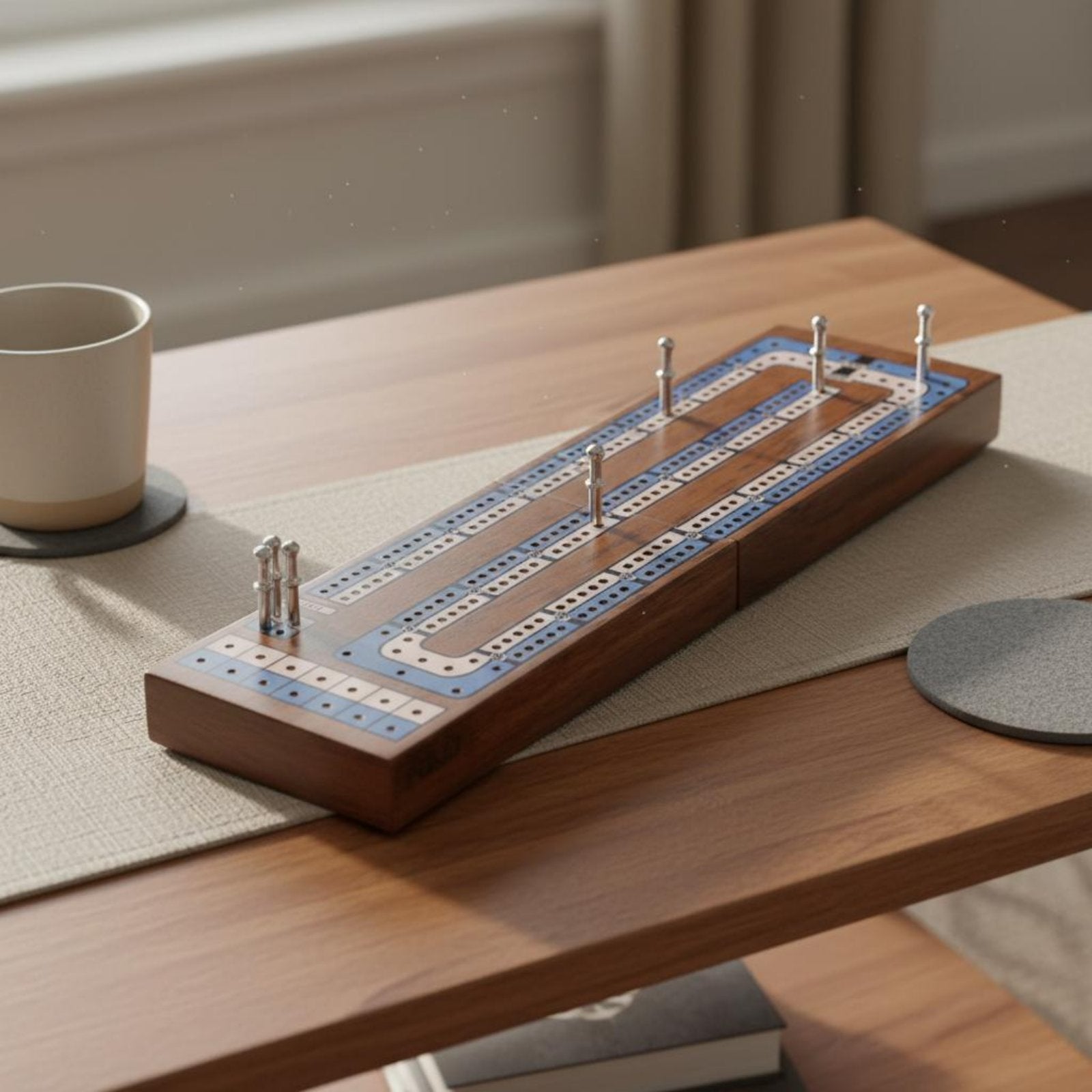 Wooden Cribbage Board Game Solid Wood Cribbage Board with Storage for Party