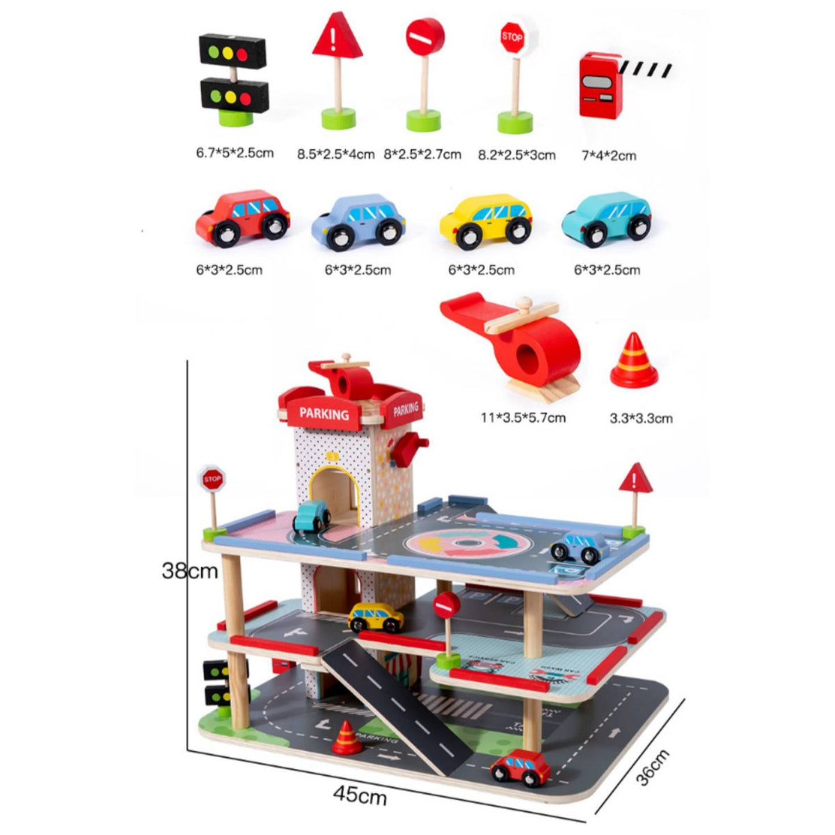 Wooden Parking Garage Playset Pretend Play Enjoy-Story Car Ramp Toy Develops Motor Skills for Playroom
