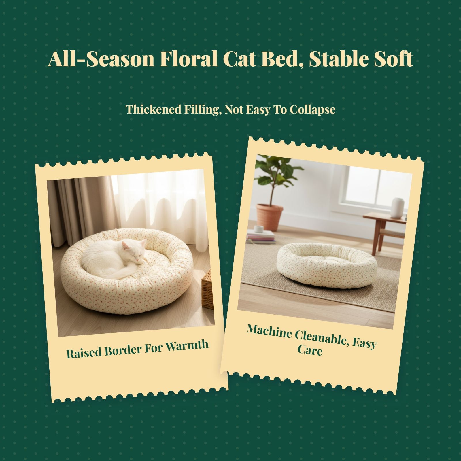 Cat Bed, Round Washable Non-Slip Mat, Cozy Calming Pet Bed
