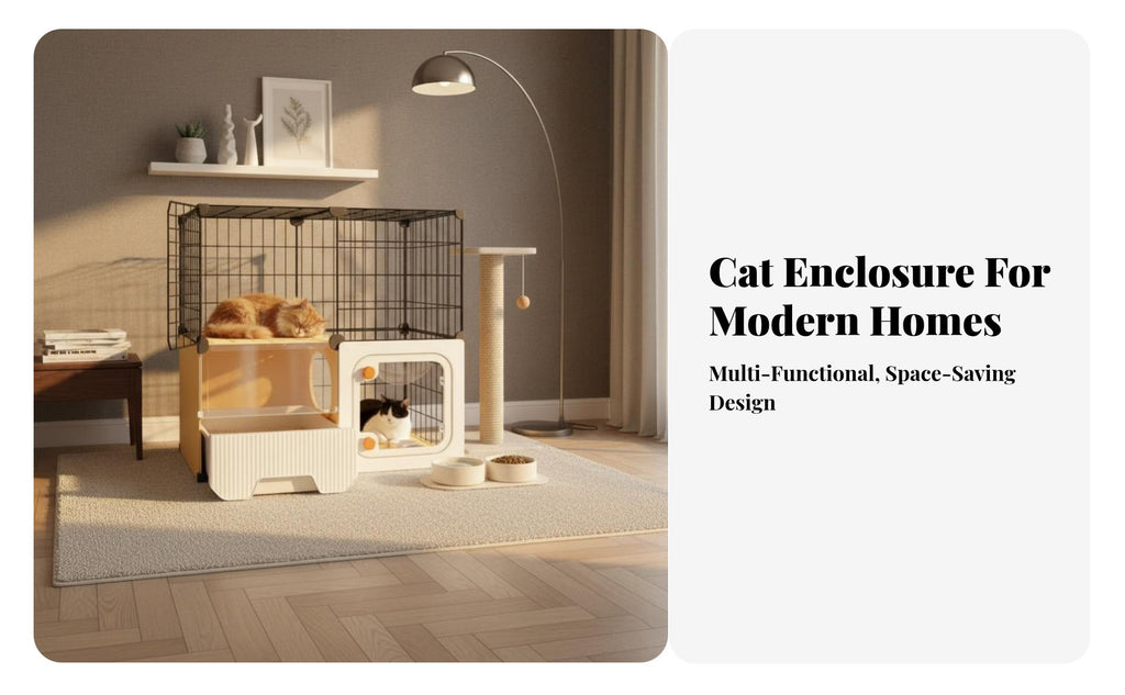 Multi-Level Cat Condo with Litter Box Enclosure Ventilated for Indoors, Bedroom