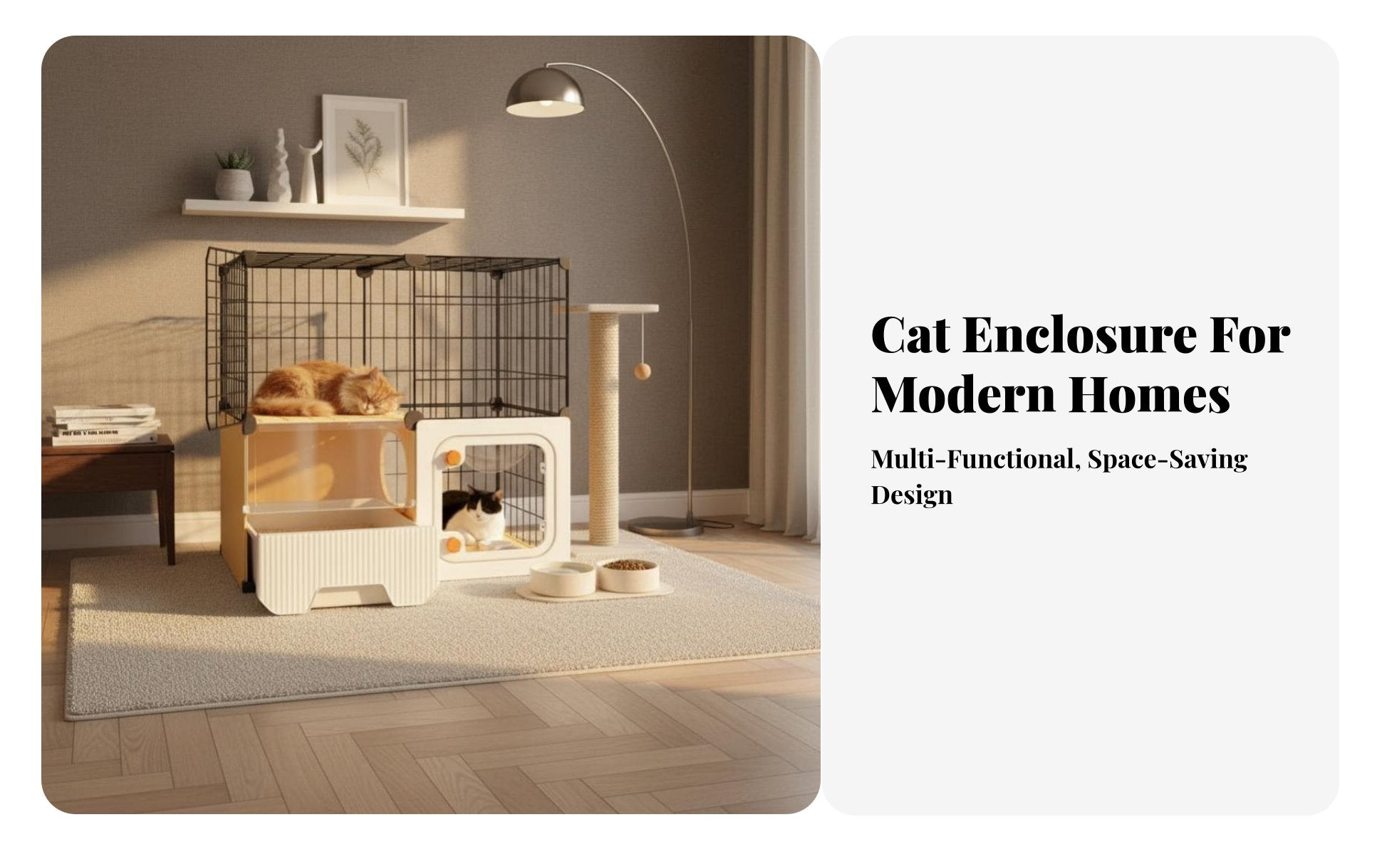 Multi-Level Cat Condo with Litter Box Enclosure Ventilated for Indoors, Bedroom
