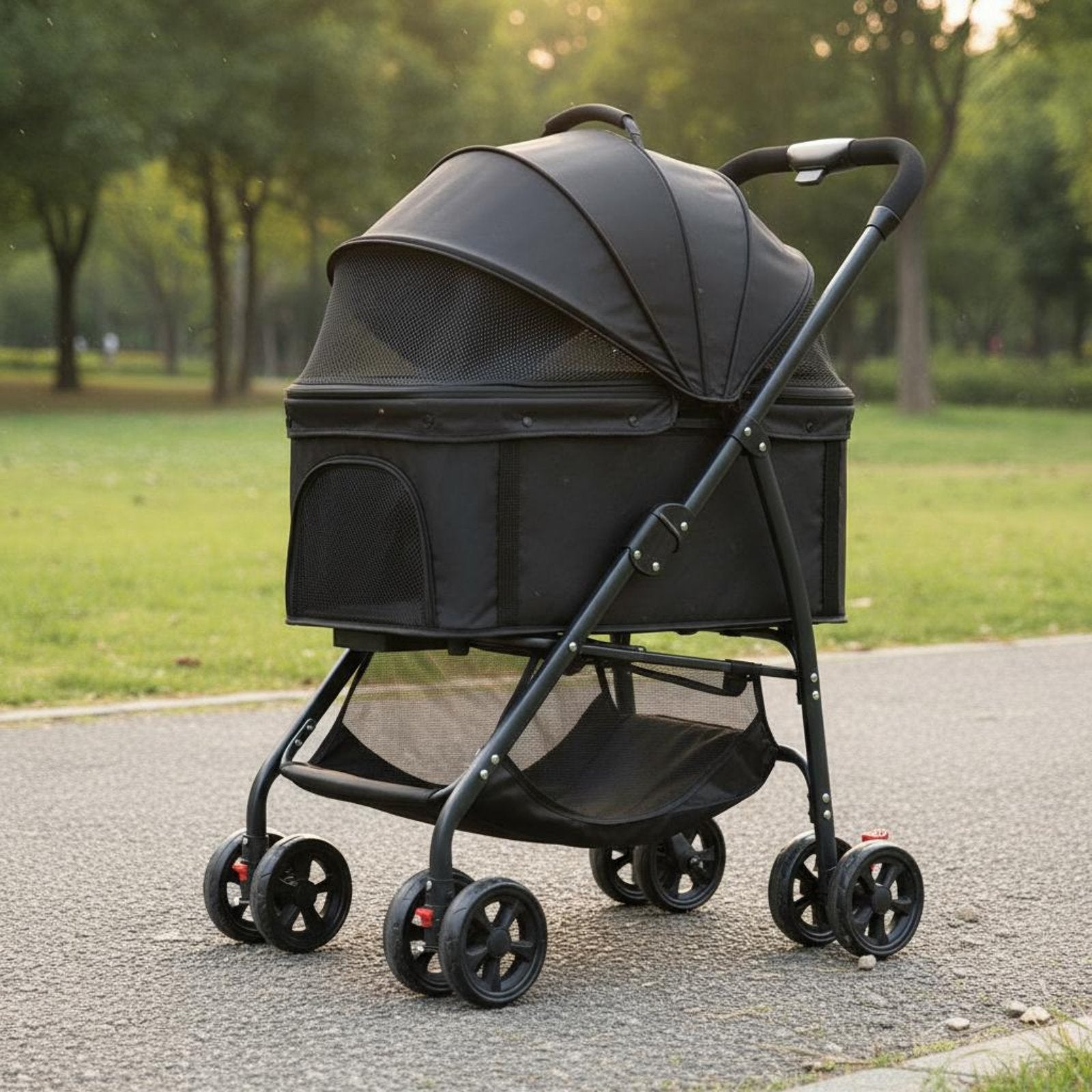 Foldable Pet Carriage 360-Degree Rotating Wheels Detachable Pet Carrier Pet Carriage Storage Basket Lightweight Dog Cat Pet Carriage