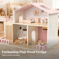 Wooden Dollhouse Balcony Railings Two-Story Dollhouse Realistic Details Children's Play Home