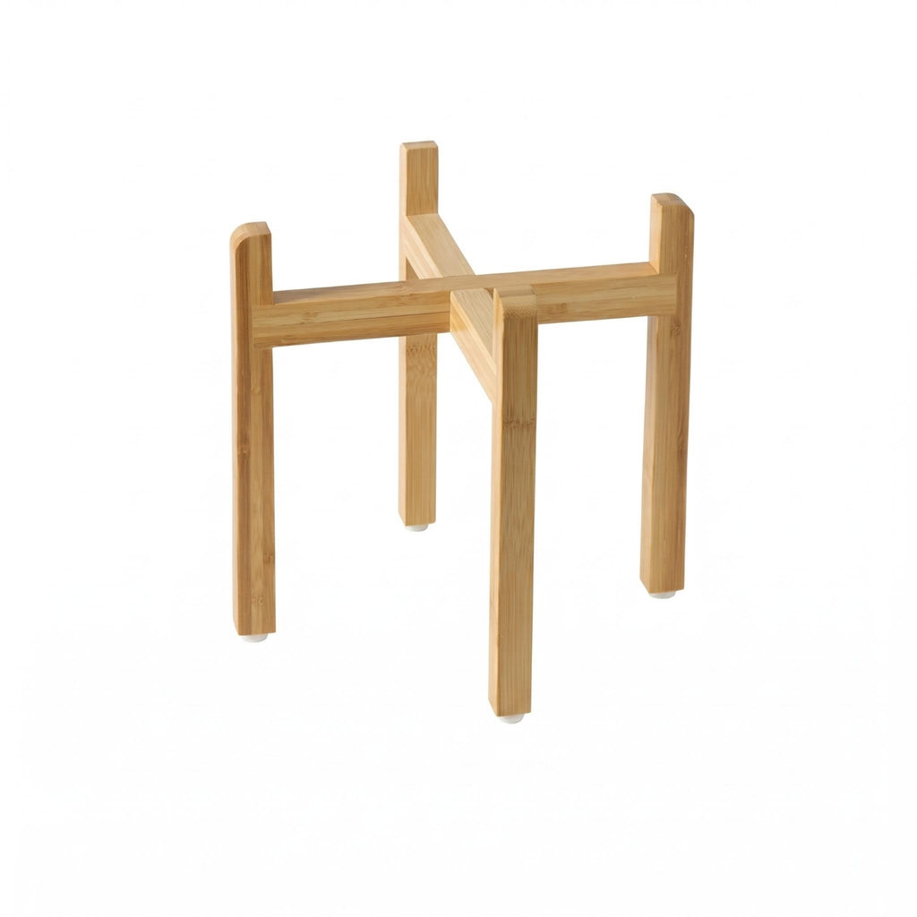 Cross-Brace Bowl Stand Bamboo Finish Wooden Pet Bowl Stand Exposed Design
