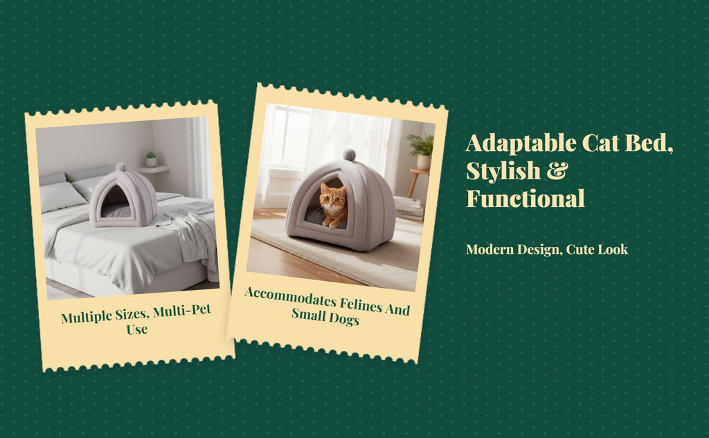 Semi-Enclosed Cat Bed, Warm Indoor Pet Cave Removable Pad