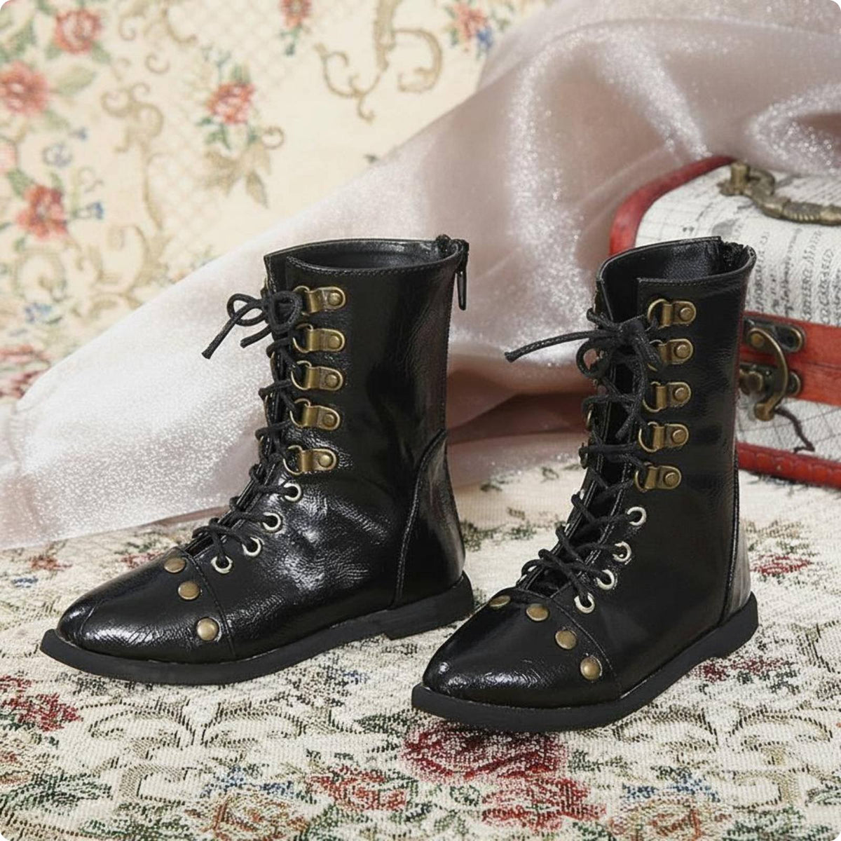 Black Short Doll Boots Handmade Doll Boots Metal Eyelets