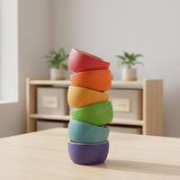 6 Pieces Wooden Colorful Bowl Set Nested Nesting Bowl Set Stackable Tableware