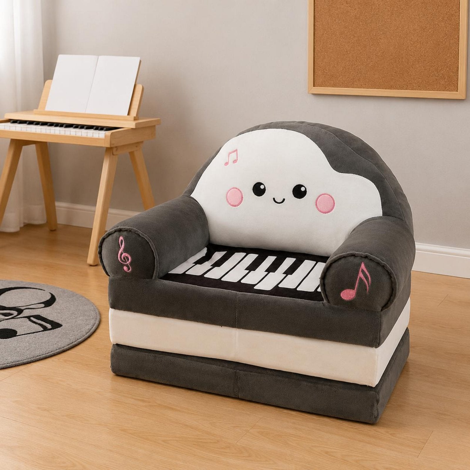 Three-Fold Sofa Foldable Folding Kids Couch Skin-Friendly Textile for Nursery