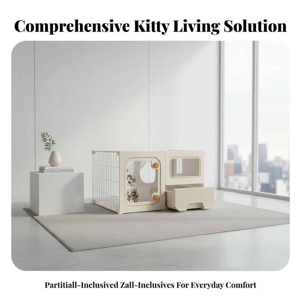 Integrated Feline Enclosure Panoramic View Pet Playpen Secure Locks for Indoors