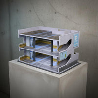 1:64 Scale Parking Garage Model LED Lighting Japanese Parking Building Model USB Powered Car Display Case for Desk