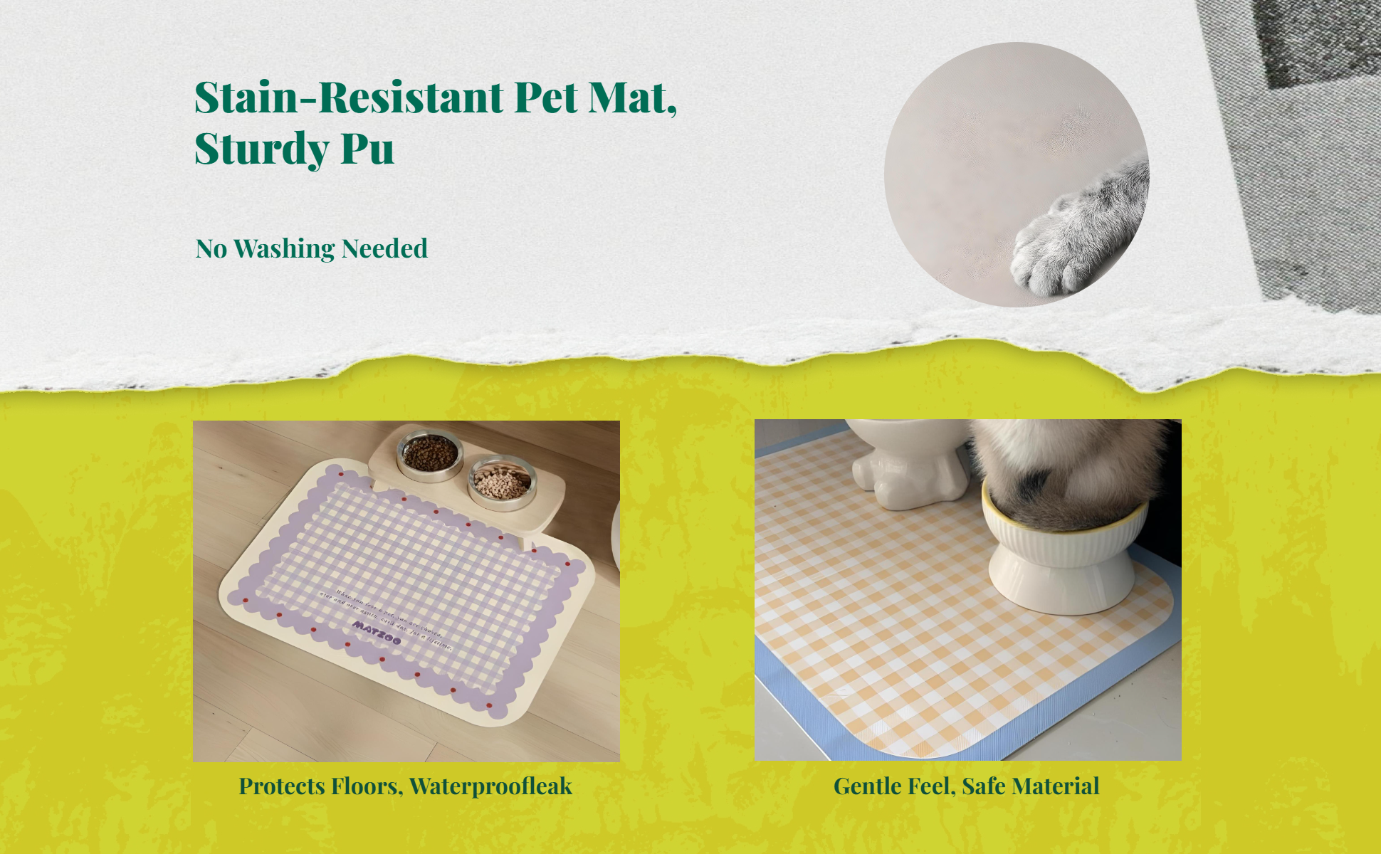 Pet Feeding Mat, Water-Resistant Cat and Dog Food Placemat, Non-Slip, Easy to Clean, Leak-Resistant, Suitable for Bowls
