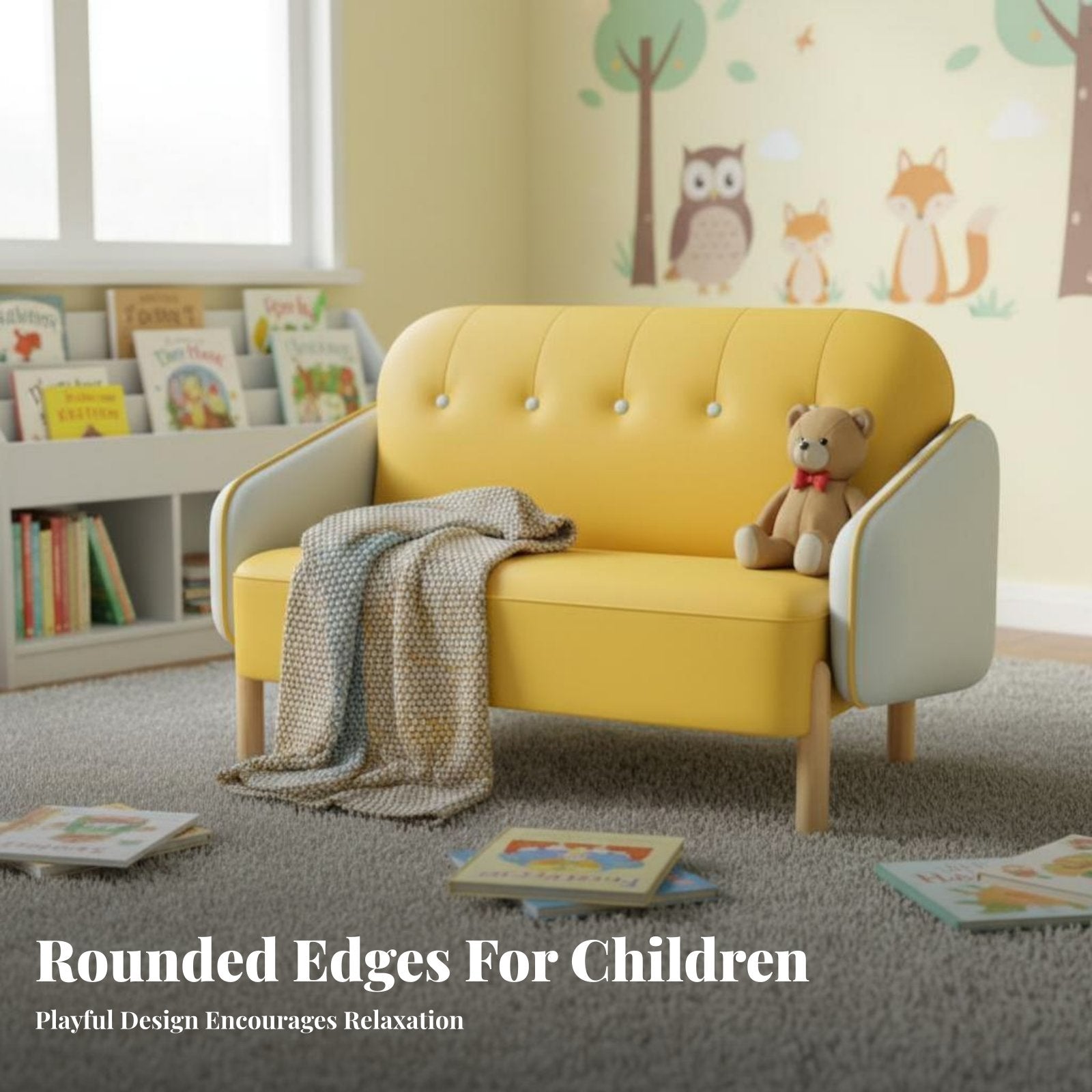 Young Child Two-Seater Sofa Nordic Design 2-Seater childs' Loveseat Easy to Clean Dense Foam for Kindergarten, Daychildcare