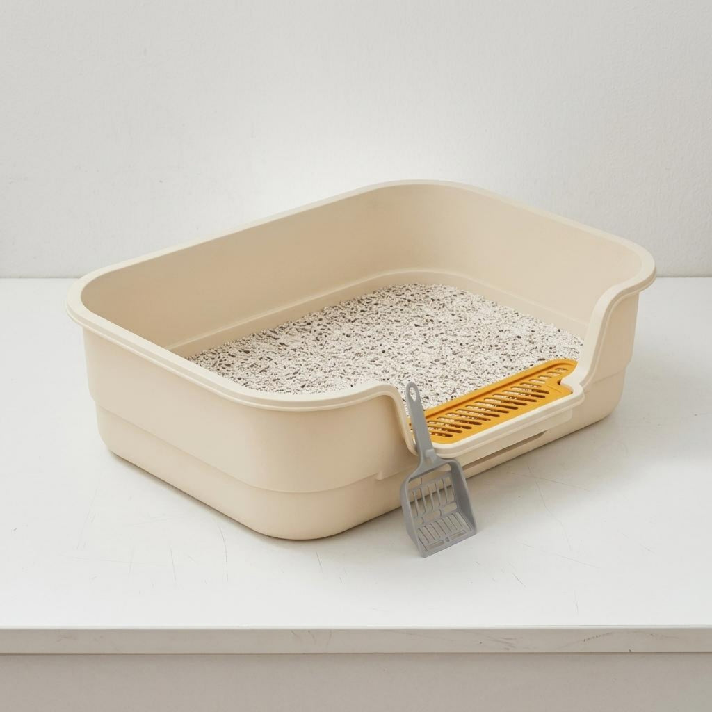 Semi-Enclosed Litter Box Splash Reducing Semi Enclosed Feline Toilet Easy To