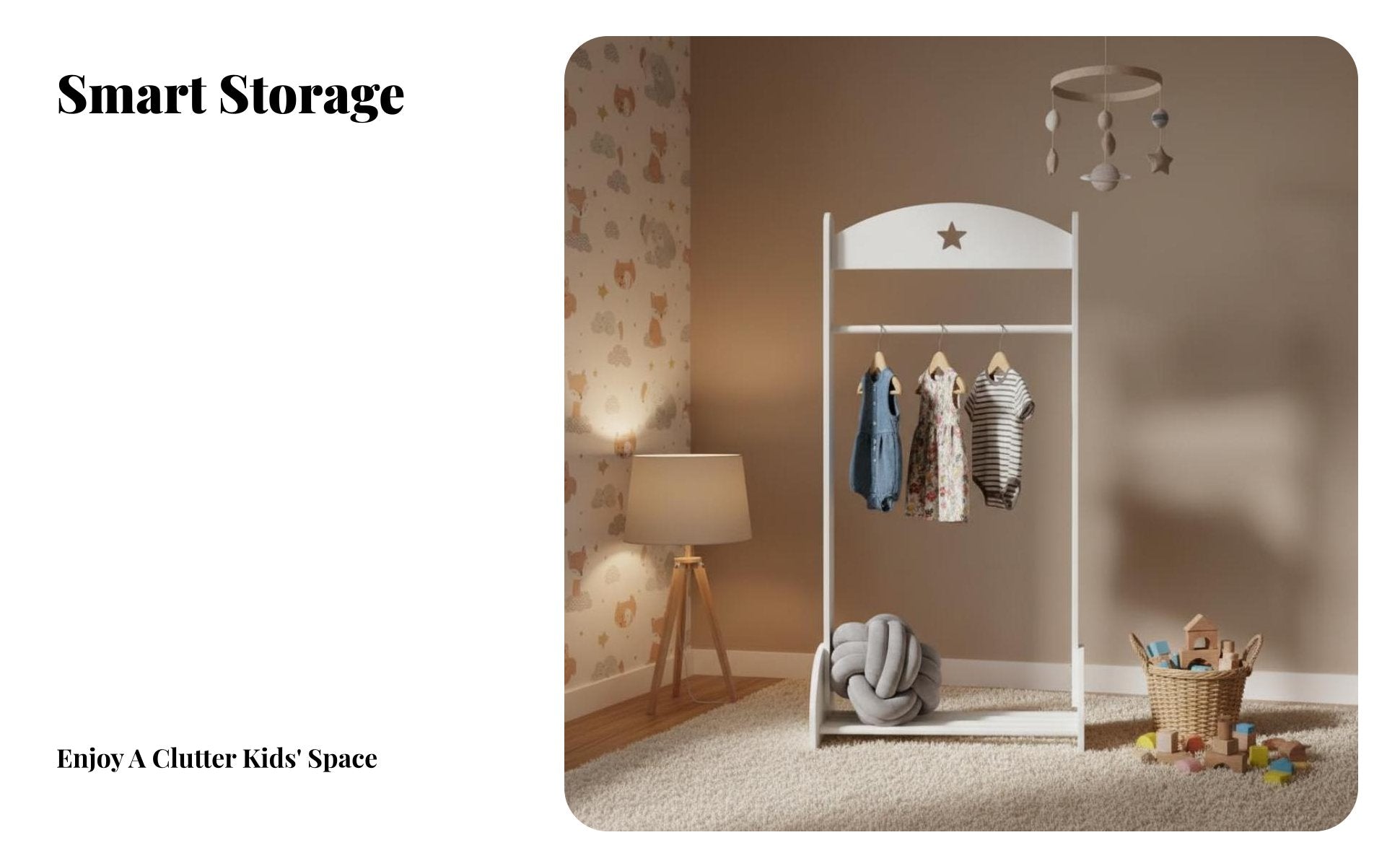 children's Costume Rack Cute Design Children's Accessible Wardrobe Stable Frame Easy Assembly for Young Children, Parents