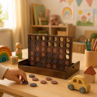 Wooden Four in a Row Game Educational Wooden Connect 4 Game 2 Player for Home