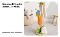 Wooden Cleaning Toy Set Storage Stand Kids Cleaning Playset Bright Colors