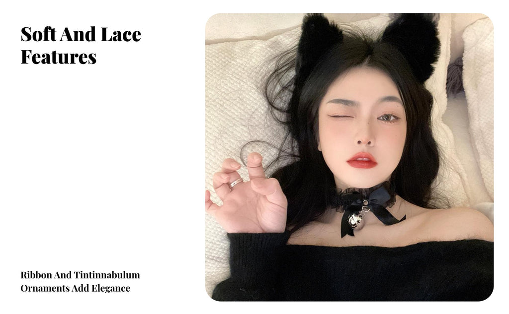 2 Pieces feline haural featureing appendages and chime Collar Set Anime and fashion Costume Accessory for Halloween
