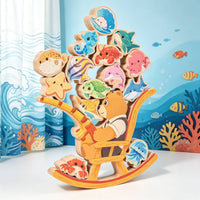Wooden Fishing Stacking Toy Educational Wooden Balance Stacking Toy Hand-Eye Coordination for Preschoolers, Young Children, Preschool, Kindergarten