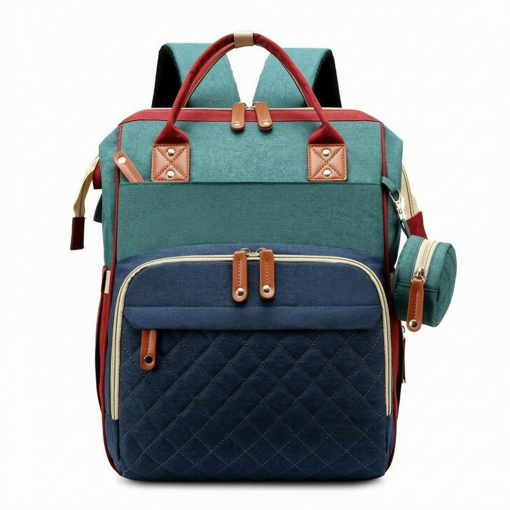 Multifunction Diaper Bag Faux Leather Trim Carryall Multiple Compartments