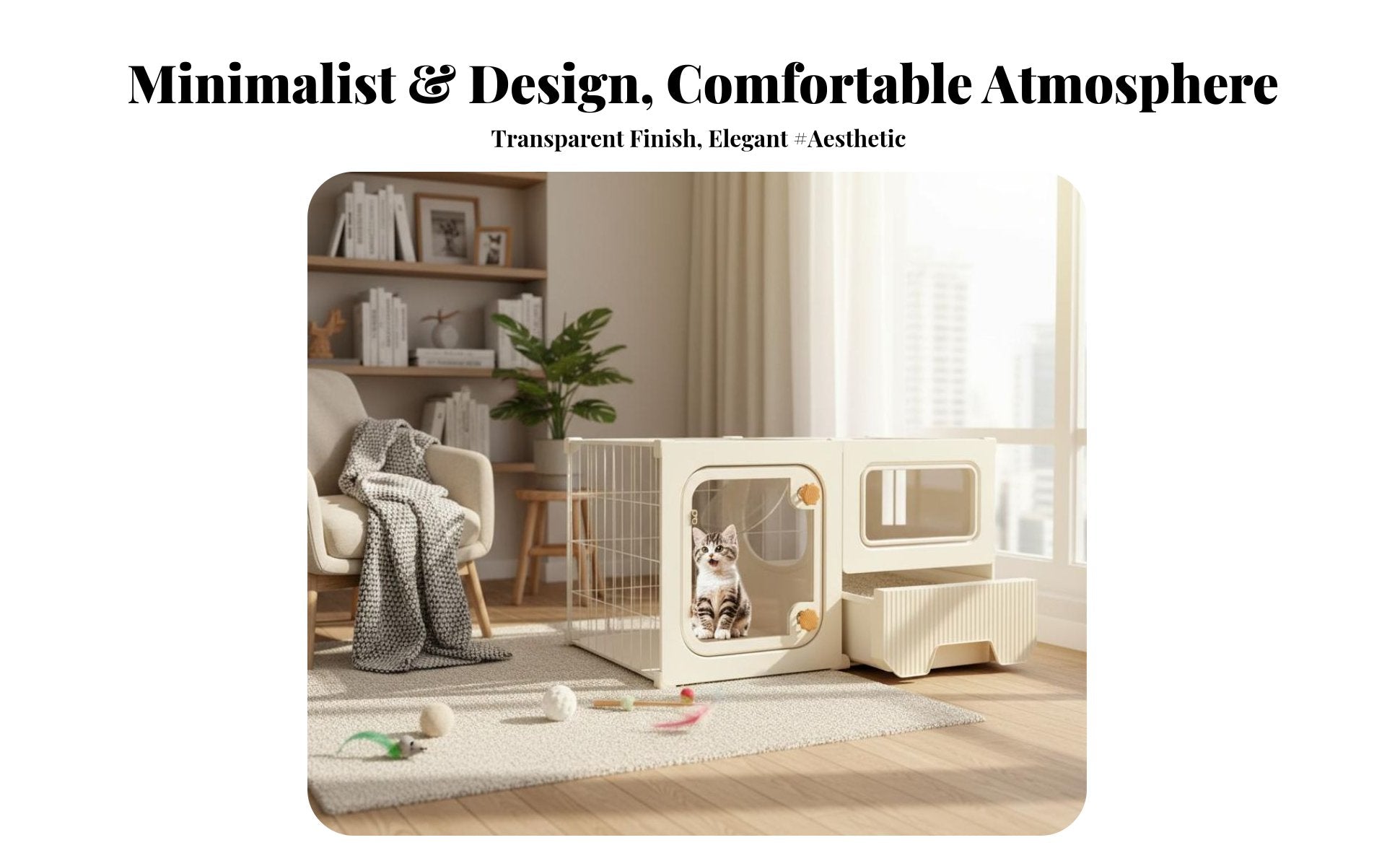 Integrated Feline Enclosure Panoramic View Pet Playpen Secure Locks for Indoors
