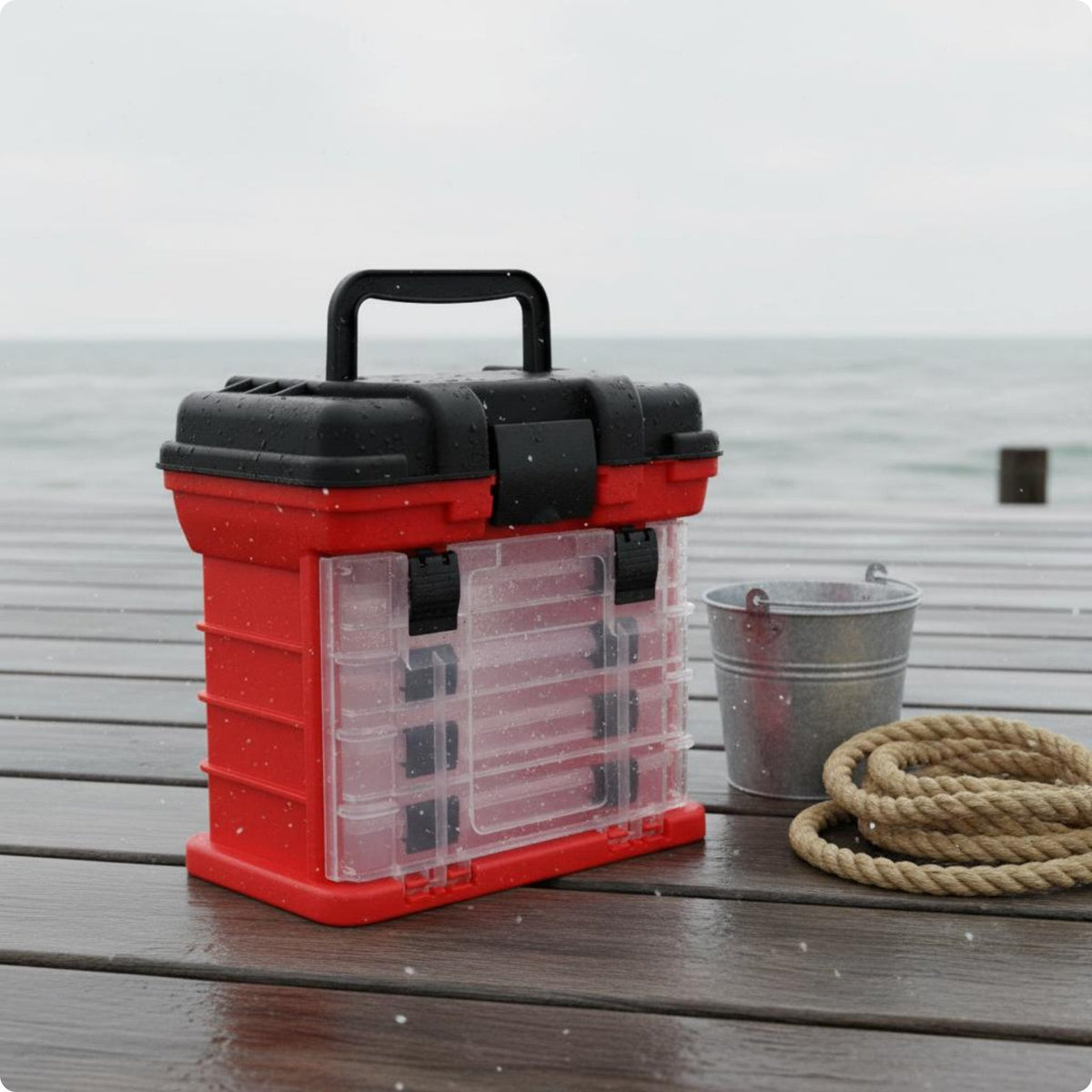 4-Layer Lure Storage Box Fishing Organizer Box Secure Latches Fishing Equipment Organizer for Fishermen