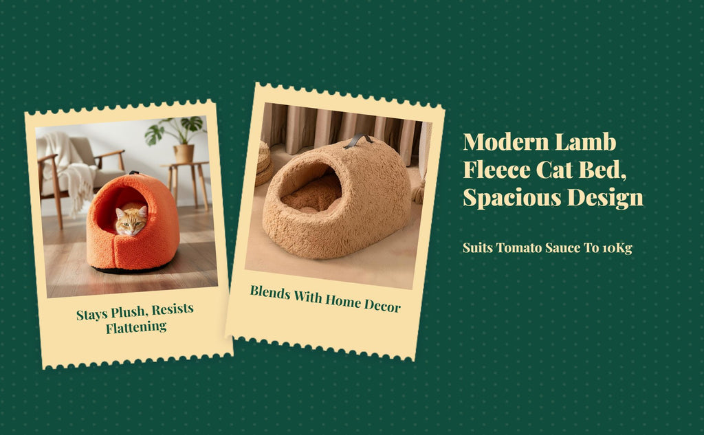 Lamb Fleece Cat House, Semi-Enclosed Pet Bed, Indoor Warm