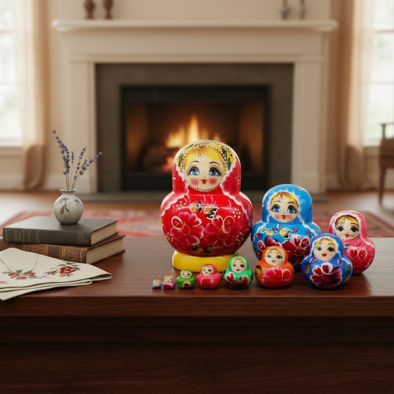 10 Pieces Matryoshka Nesting Doll Traditional Design 10-Layer Nesting Doll Set Great Gift Idea Stacking Toy for Kids, Playroom, Nursery