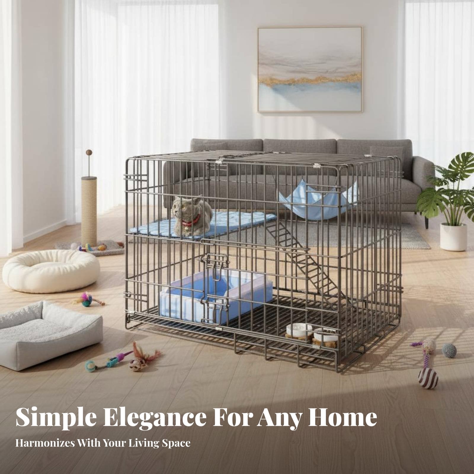 Multi-Level Cat Villa with Integrated Toilet additional Large Space for Home, Indoors
