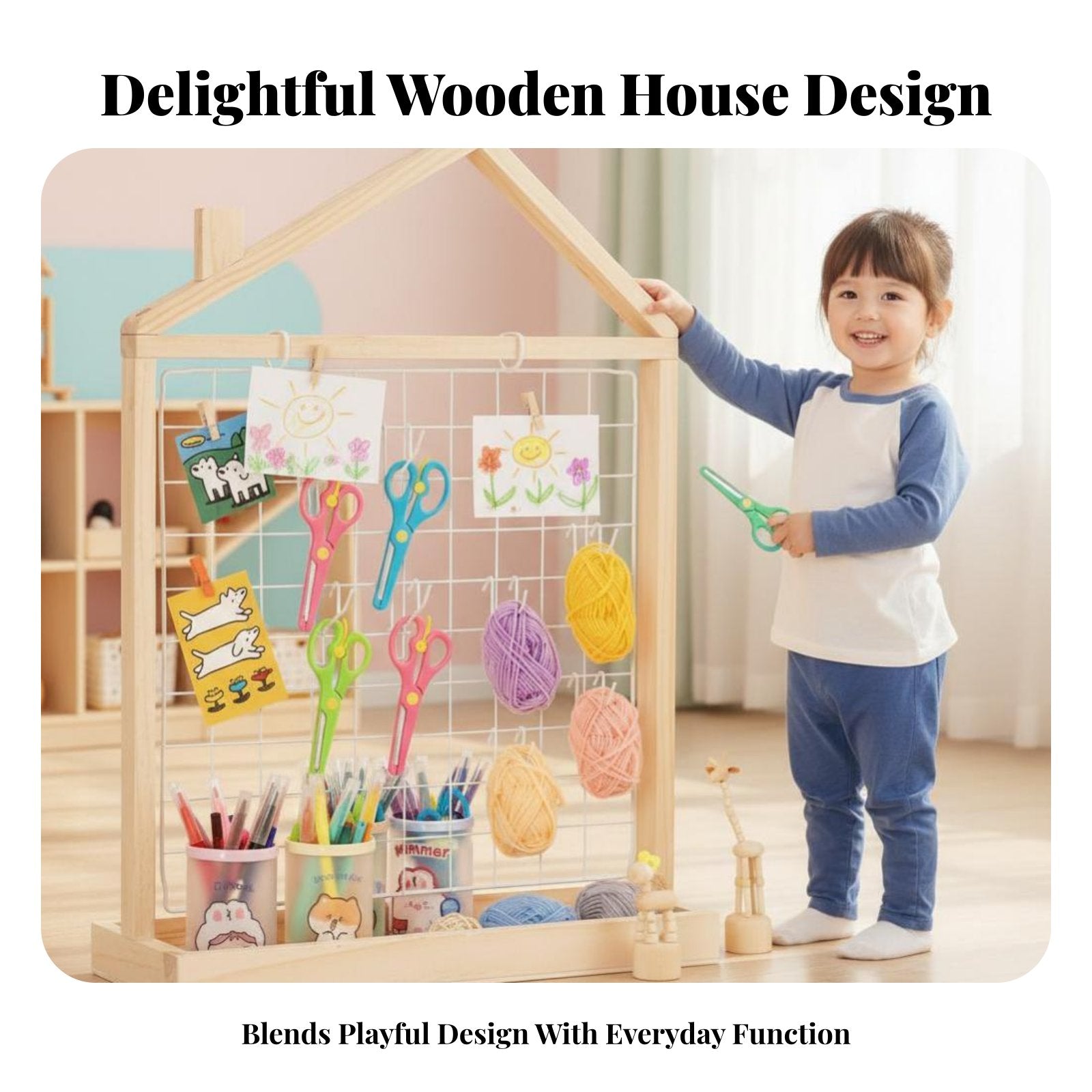 Rolling House-Shaped Clothes Rack Mobile with casters kids' Clothes Rack Portable Sturdy Construction for Toddlers, Small Spaces