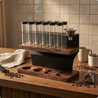 Coffee Bean Storage Display Rack Wooden Coffee Foundation Station Organizer Sealed Glass Bottles Countertop Shelf