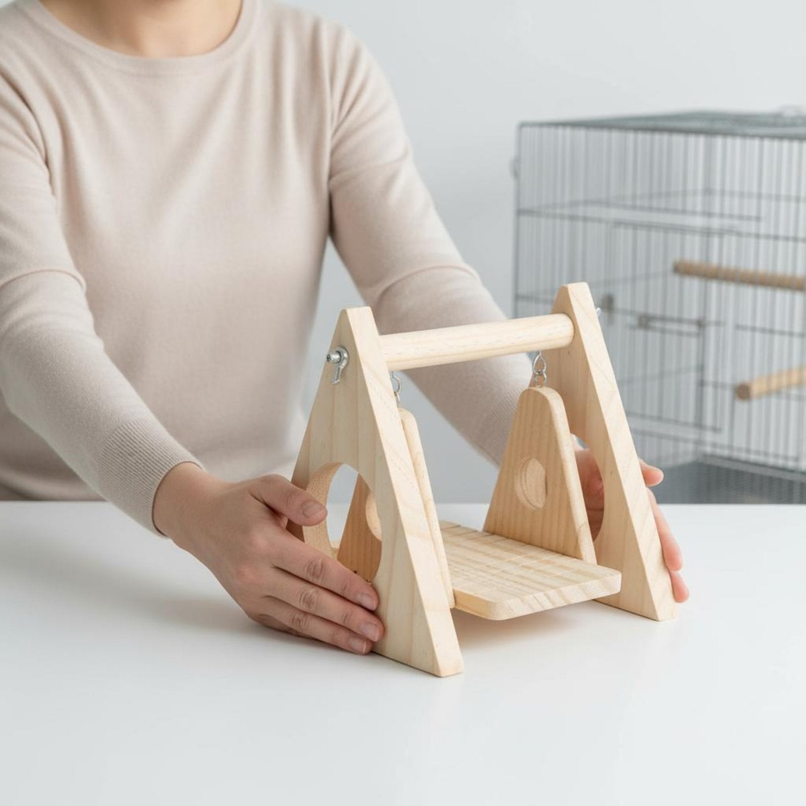 Bird Enclosure Rocking Toy Relieves Boredom Wooden Bird Swing Multi-Functional