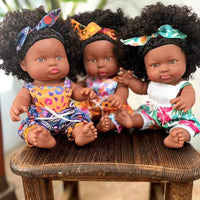 African Girl Reborn Doll Cute Face Soft Vinyl Baby Doll Rooted Hair for Playtime