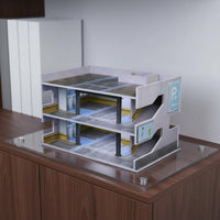 1:64 Scale Parking Garage Model LED Lighting Japanese Parking Building Model USB Powered Car Display Case for Desk