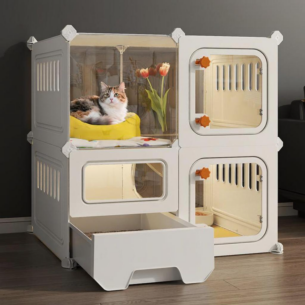 Indoor cat villa with litter box