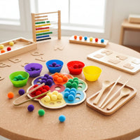 Flower Color Sorting Toy Fine Movement Skills Development Color Matching Toy Rainbow Bead Sorting Set Screen-Non-Digital Fun