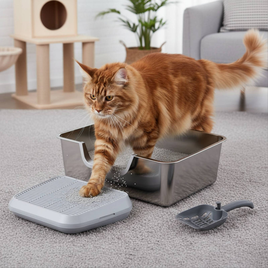 Stainless Steel Litter Box Rounded Corners uncoveredTop Litter Box