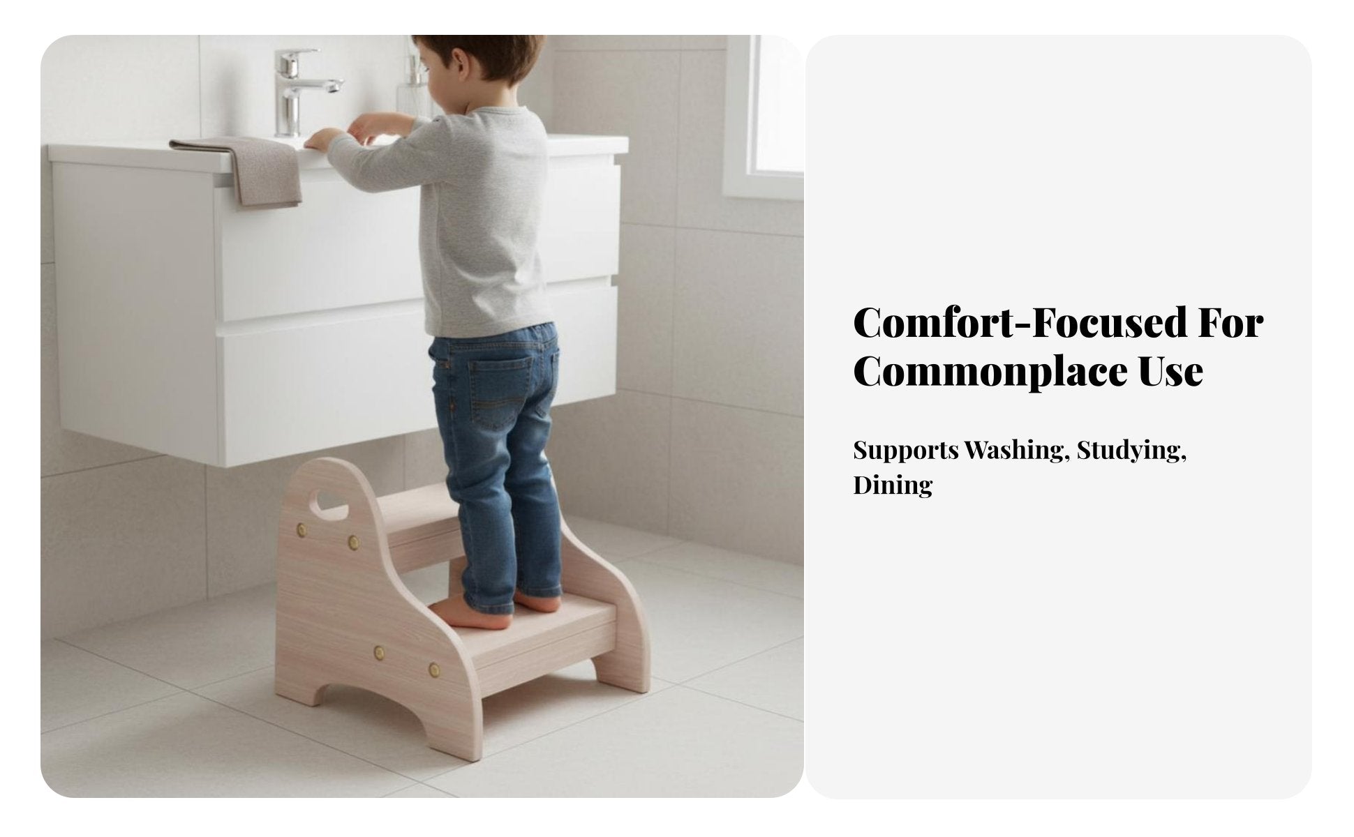 Toddler Wooden Stool Rounded Corners Kids Bathroom Sink Stool