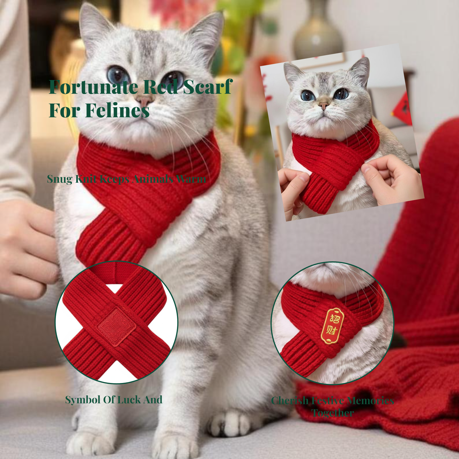 Cat Scarf, Red Pet Accessory for Seasonal Photo Shoots