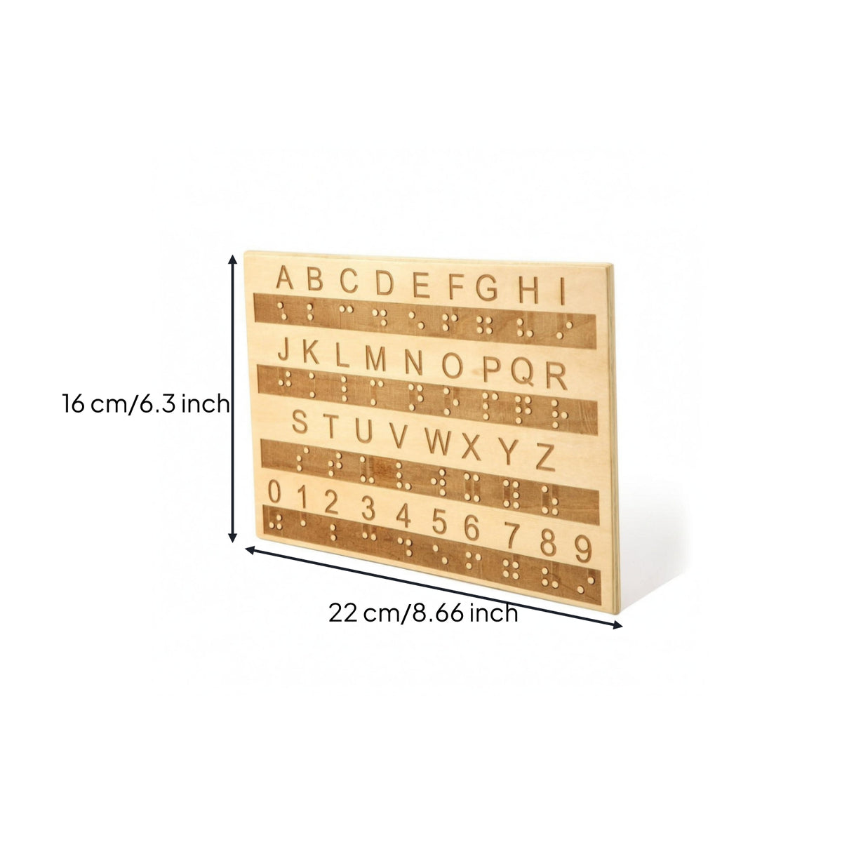 Braille Alphabet Board Raised Dots Wooden Braille Board Polished Finish