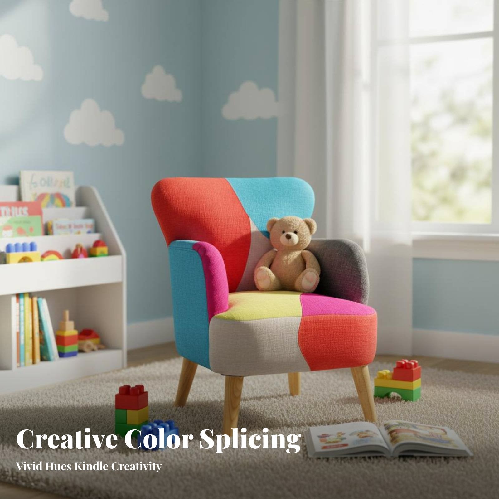 Patchwork Club Chair child-safe Size Plush Lounge Chair Colorful Appearance
