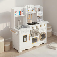 Wooden Play Kitchen Materials Toy Kitchen Playset Sound Effects Kids Cooking Toy for Girls