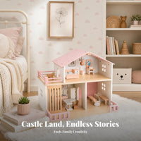 Wooden Dollhouse Balcony Railings Two-Story Dollhouse Realistic Details Children's Play Home