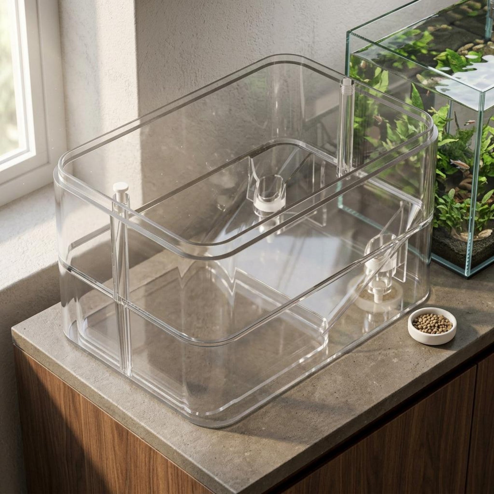 Automatic Aquarium Aquatic Feeder Clear Lid Aquatic Food Container Easy Setup