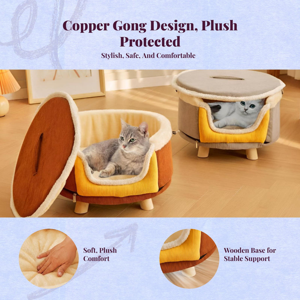 Removable plush cat bed offers indoor comfort