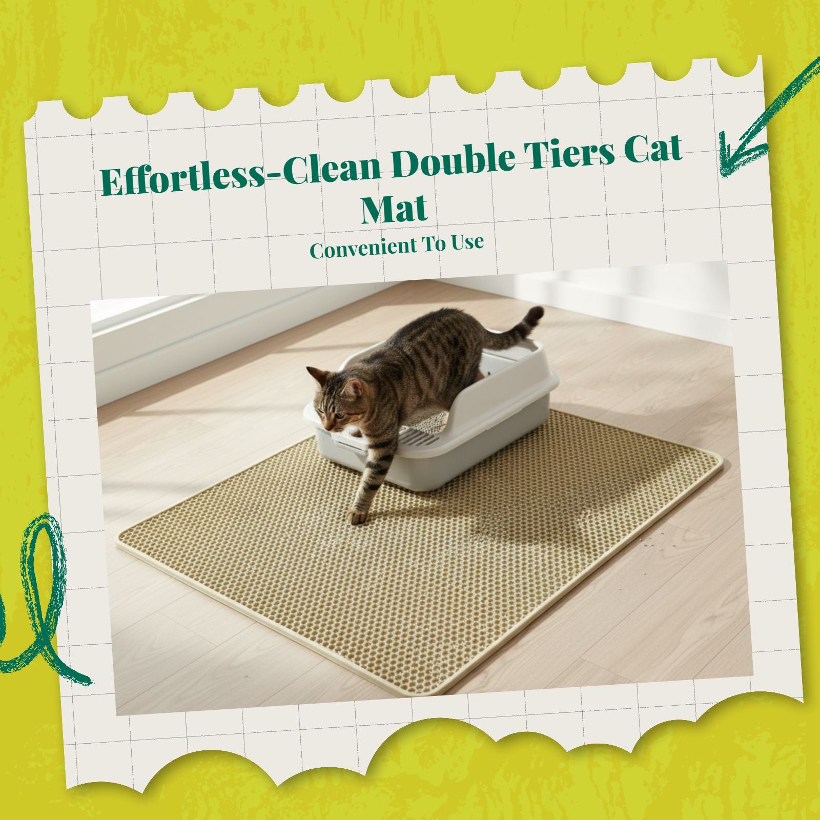 Water-resistant hex mat protects floors.