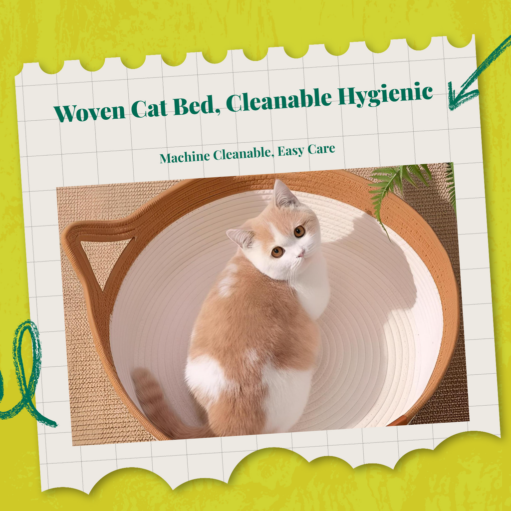 Hand-Woven Rattan Cat Bed, Indoor, Breathable, All Seasons