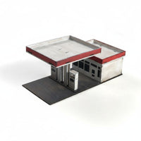 Wooden Gas Station Diorama Cutout Openings Miniature Scene Painted