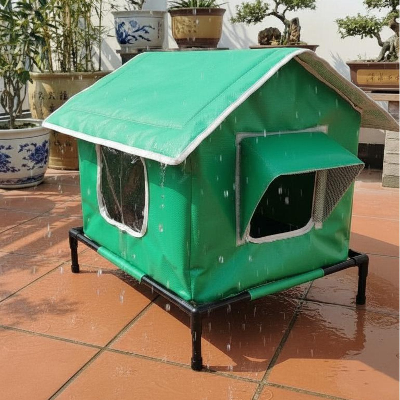 Waterproof Dog Kennel Moisture-Proof Outdoor Cat Shelter Stable Iron Frame